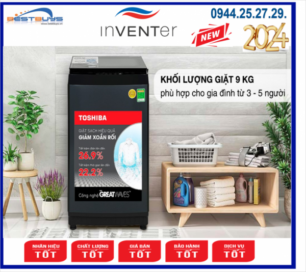 Máy giặt Toshiba AW-M1000FV(MK) Inverter lồng đứng 9kg 2025
