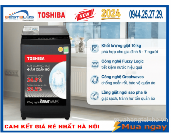 Máy giặt Toshiba AW-M1100JV(MK) Inverter lồng đứng 10kg 2025
