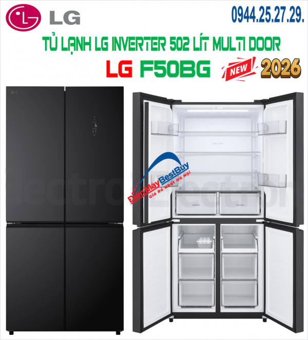 Tủ lạnh LG F50BG Inverter 502 lít 4 cánh 2025