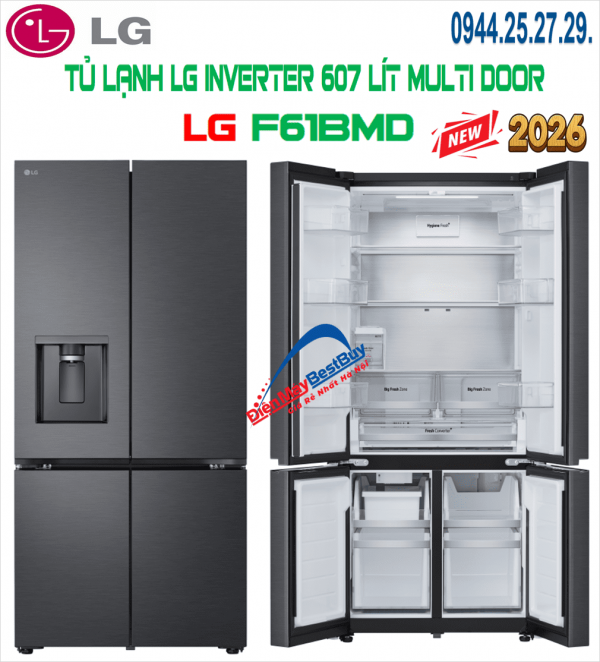 Tủ lạnh LG F61BMD Inverter 607 lít 4 cánh 2025