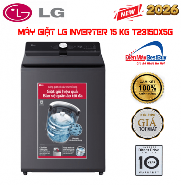 Máy giặt LG T2315DX5G Inverter lồng đứng 15kg 2026