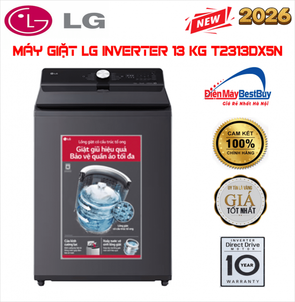 Máy giặt LG T2313DX5N Inverter lồng đứng 13kg 2026