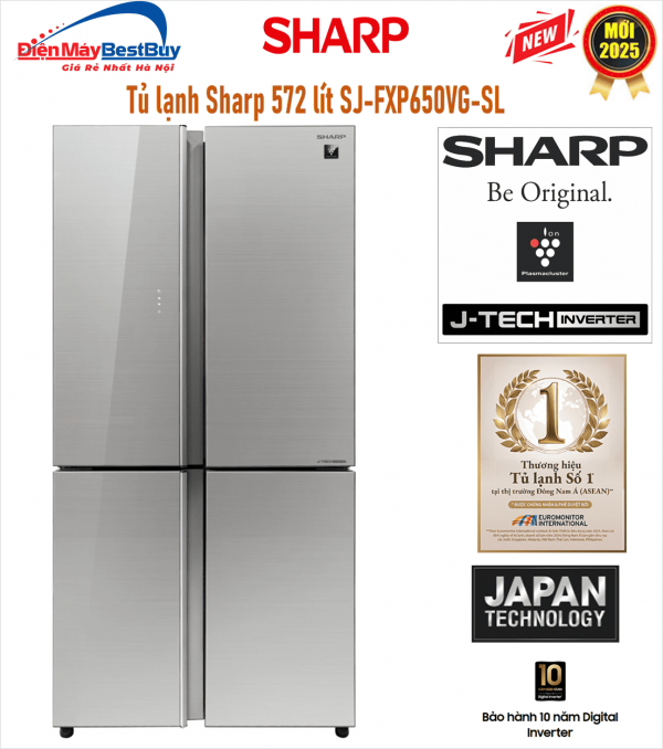 Tủ lạnh Sharp SJ-FXP650VG-SL Inverter 4 cánh 572 lít
