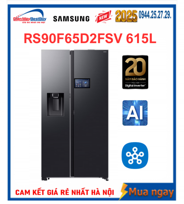 Tủ lạnh Samsung RS90F65D2FSV Inverter Side By Side 615 lít