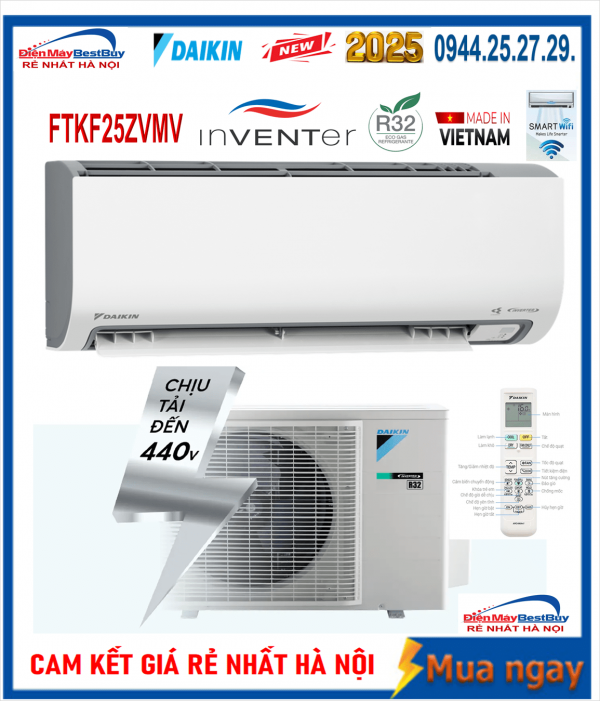 Điều hòa Daikin 9000 1 chiều inverter FTKB25ZVMV Mới 2025