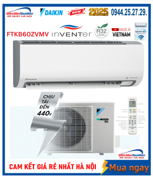 Điều hòa Daikin FTKB60ZVMV Inverter 21000 1 chiều