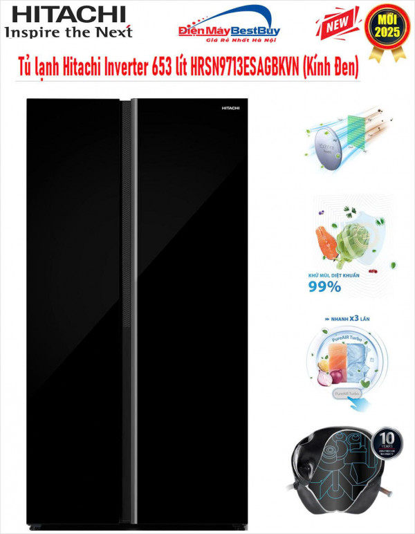 Tủ lạnh Hitachi HRSN9713ESAGBKVN Side By Side 653 lít