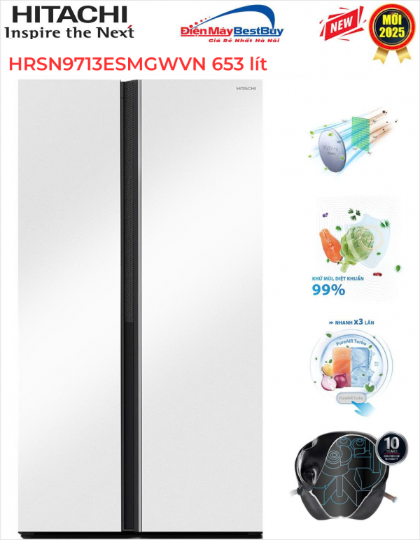 Tủ lạnh Hitachi HRSN9713ESMGWVN Side By Side 656 lít