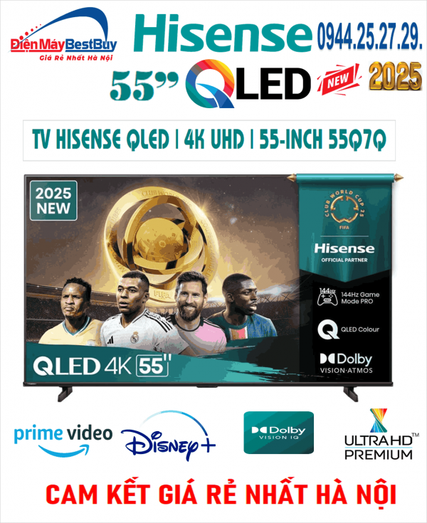 Tivi QLED Hisense AI 4K 55 inch 55Q7Q