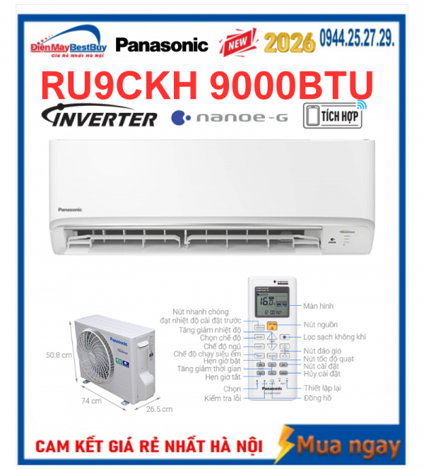 Điều hòa Panasonic RU9CKH 9000 BTU 1 chiều inverter 