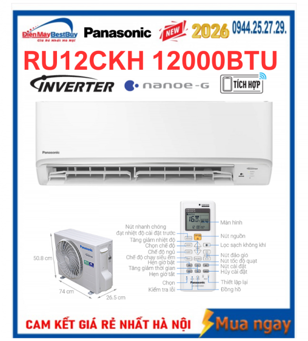 Điều hòa Panasonic RU12CKH 12000 BTU 1 chiều inverter 