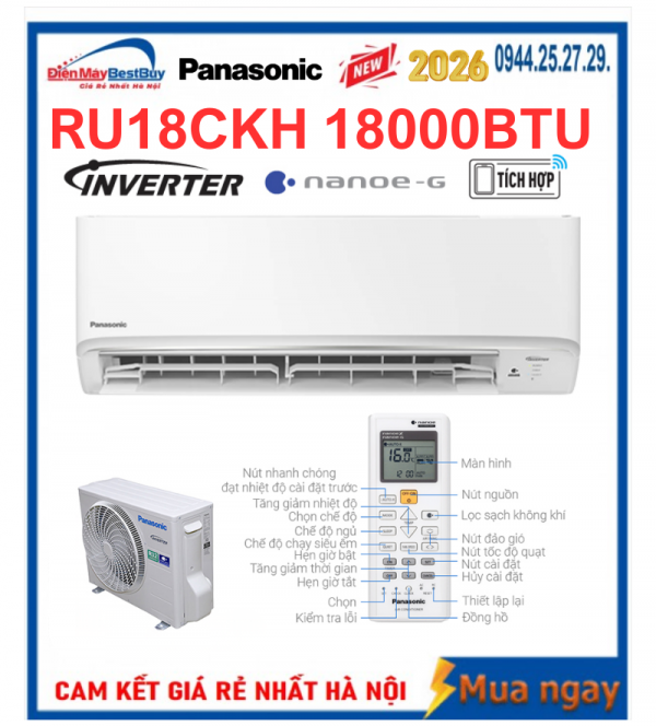 Điều hòa Panasonic RU18CKH 18000 BTU 1 chiều inverter 