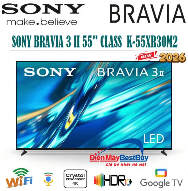 Google Tivi Sony BRAVIA 3 AI 4K 55 inch [K-55XR30M2] Mới 2026