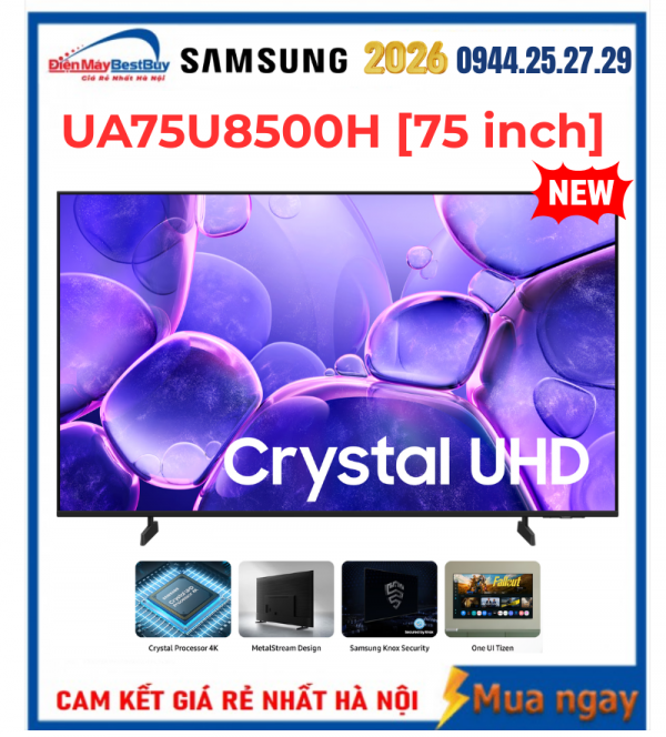 Smart Tivi Samsung UHD 4K 75 inch UA75U8500H Mới 2026