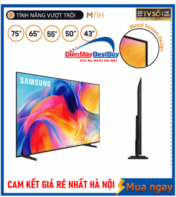 Smart Tivi Samsung MiniLED 4K 75 inch UA75M71H Mới 2026