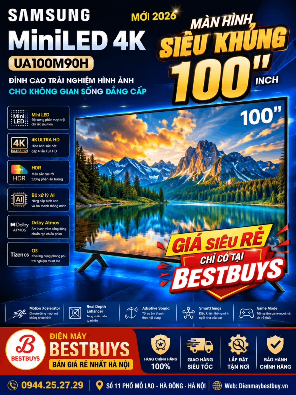 Smart Tivi Samsung MiniLED 4K 100 inch UA100M90H Mới 2026