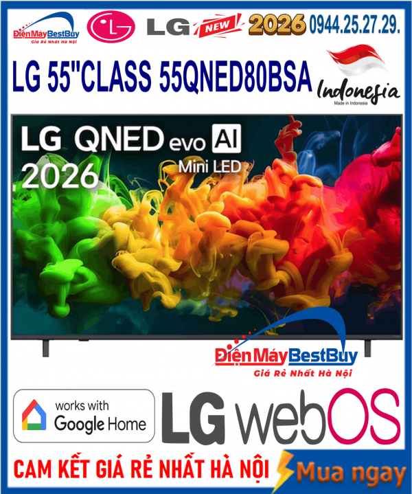 Smart Tivi LG QNED AI 4K 55 inch 55QNED80BSA Mới 2026