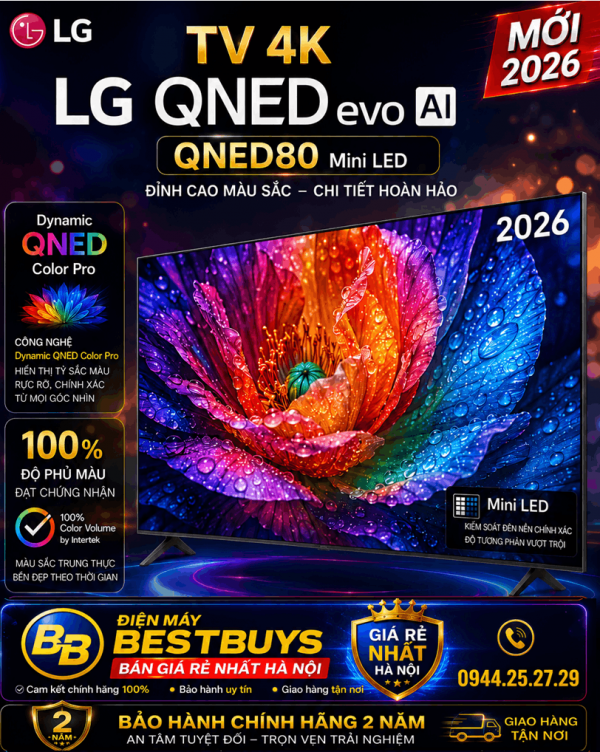 Smart Tivi LG QNED AI 4K 75 inch 75QNED80BSA Mới 2026