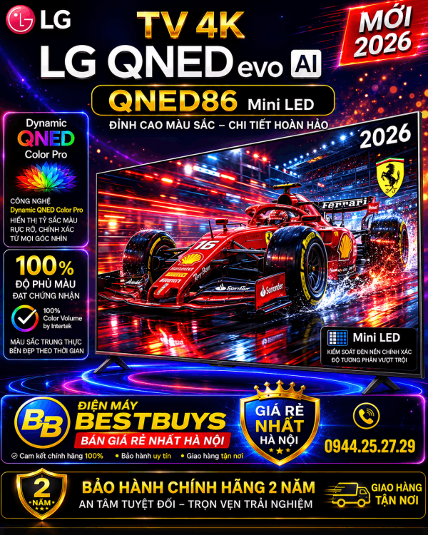 Smart Tivi LG QNED evo AI 4K 55 inch 55QNED86BSA Mới 2026