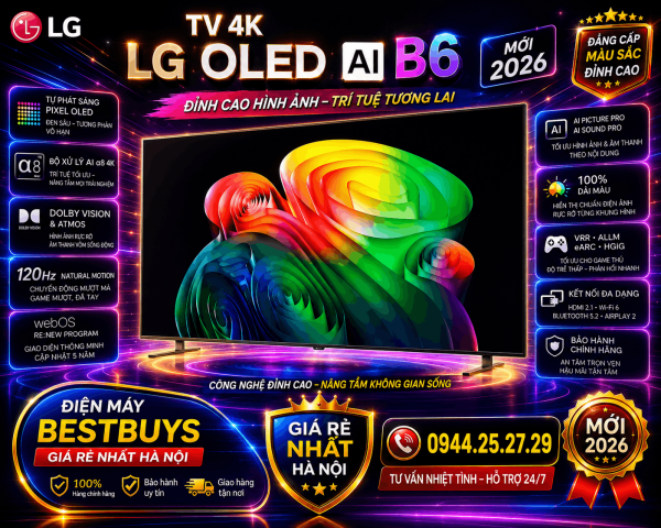 Smart Tivi LG OLED AI 4K 55 inch OLED55B6PSA Mới 2026