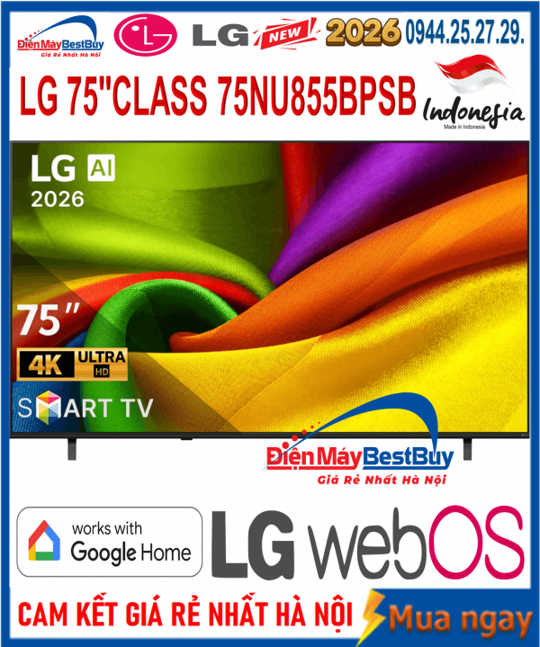 Smart Tivi LG AI 4K 75 inch 75NU855BPSA Mới 2026