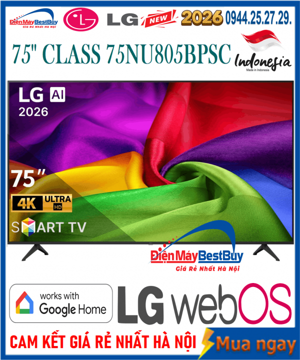 Smart Tivi LG AI 4K 75 inch 75NU805BPSB Mới 2026