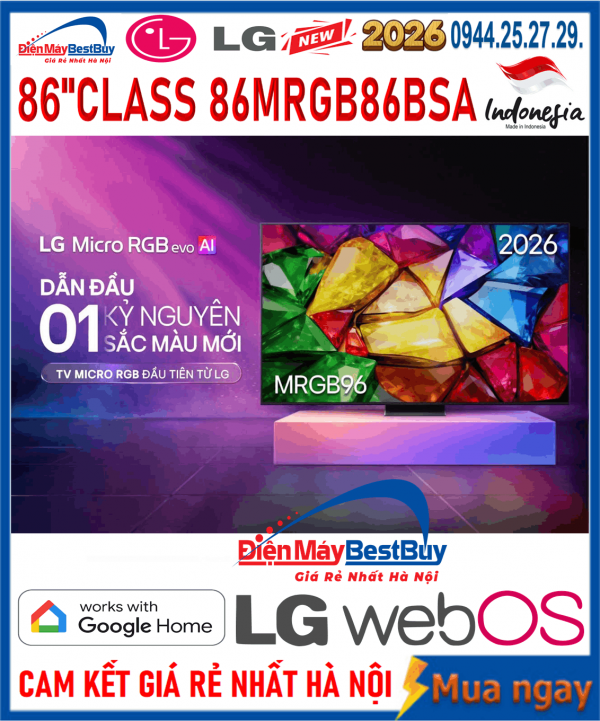 Smart Tivi LG Micro RGB evo AI 4K 86 inch 86MRGB86BSA Mới 2026