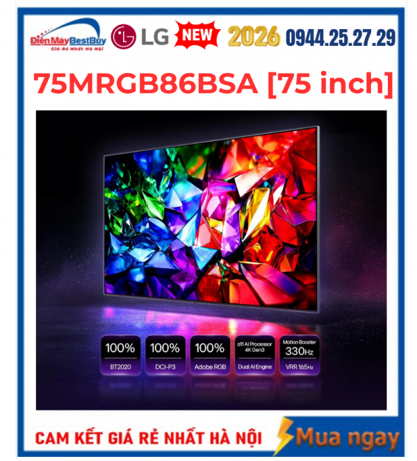 Smart Tivi LG Micro RGB evo AI 4K 75 inch 75MRGB86BSA Mới 2026