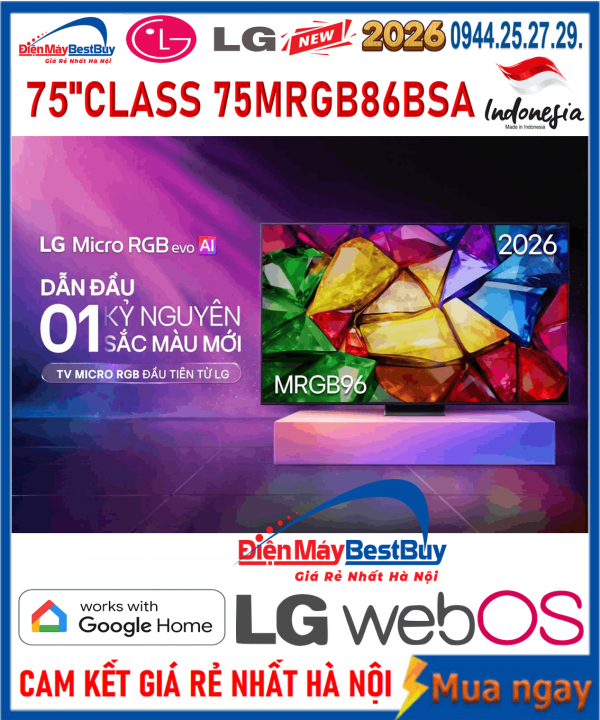 Smart Tivi LG Micro RGB evo AI 4K 75 inch 75MRGB86BSA Mới 2026