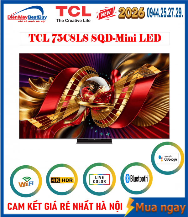 Google Tivi TCL SQD-Mini LED AI 4K 75 Inch [75C8L] New 2026