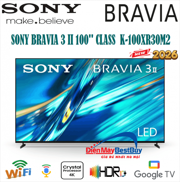 Google Tivi Sony BRAVIA 3 AI 4K 100 inch [K-100XR30M2] Mới 2026