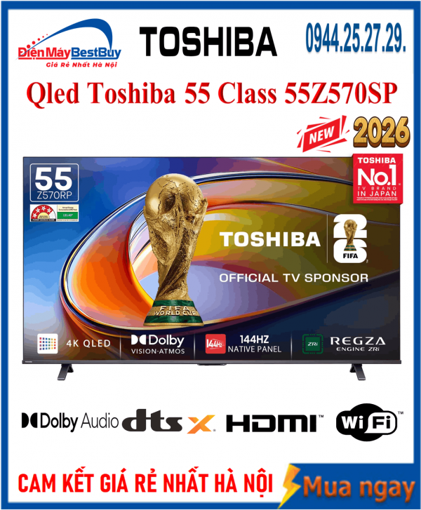 Tivi QLED Toshiba AI 4K 55 inch [55Z570SP] Mới 2026