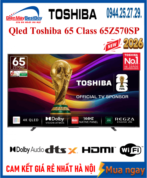 Tivi QLED Toshiba AI 4K 65 inch [65Z570SP] Mới 2026