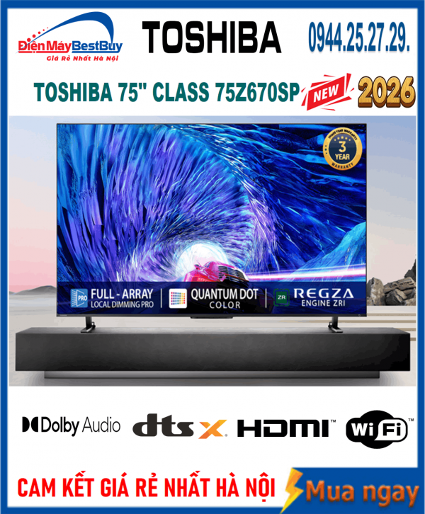 Smart Tivi Mini LED Toshiba AI 4K 75 Inch 75Z670SP