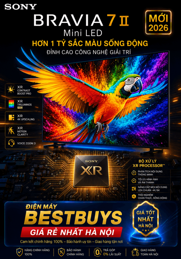 Google Tivi Sony 85 inch Mini Led 4K Bravia 7 II (K-85XR70M2) Mới 2026