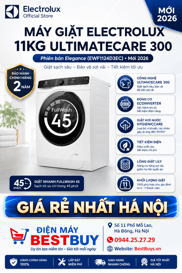 Máy giặt Electrolux UltimateCare 300 Inverter 11 kg EWF1124D3EC