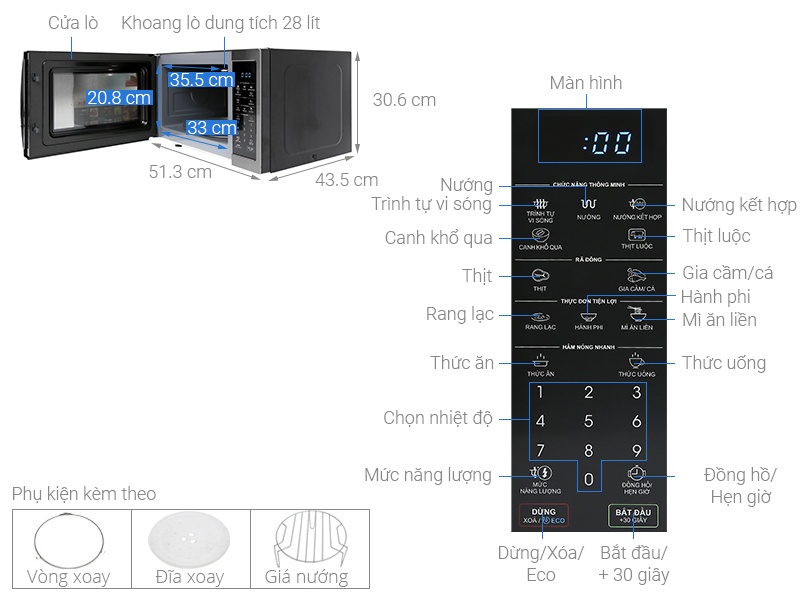 Lò vi sóng điện tử có nướng 28L Sharp R-G728XVN-BST Mới 2020