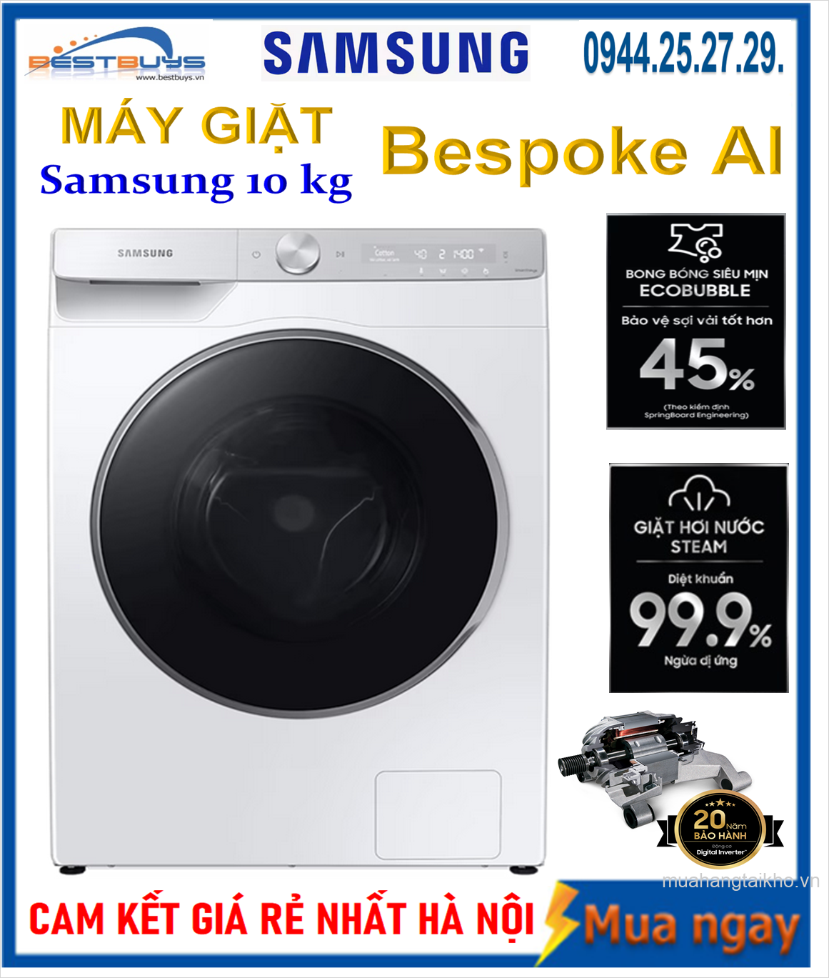 Máy giặt Samsung Inverter 10kg WW10TP44DSH/SV Mới 2021