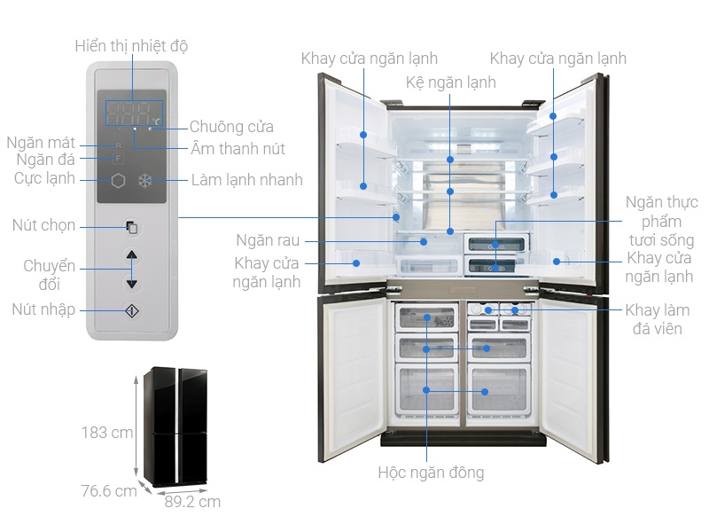 TỦ LẠNH 4 CÁNH SHARP SJ-FX688VG-BK - 678 Lít INVERTER Mới 2020