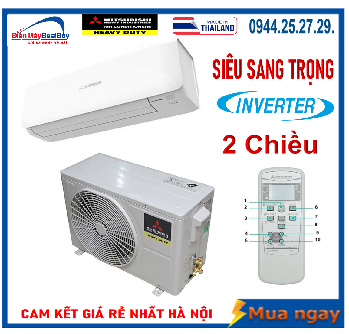 Điều hòa Mitsubishi Heavy 24000BTU 2 chiều inverter SRK71ZRS-W5/SRC71ZRS-W5 SIÊU SANG TRỌNG