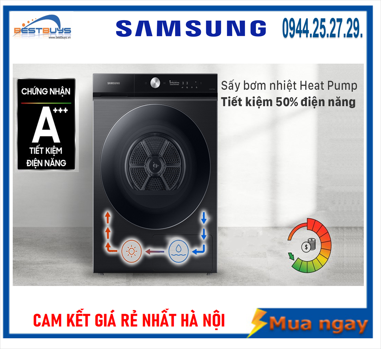 Máy sấy bơm nhiệt Samsung Bespoke AI 17 kg DV17B9750CV/SV