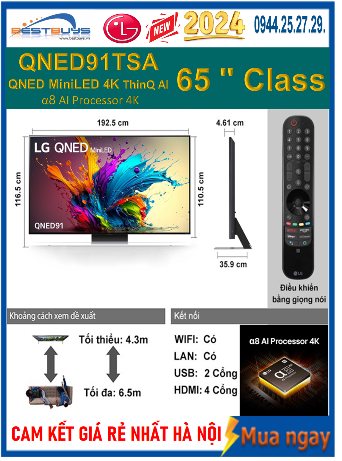 Smart TV LG 65QNED91TSA 4K 65 inch Mới 2024