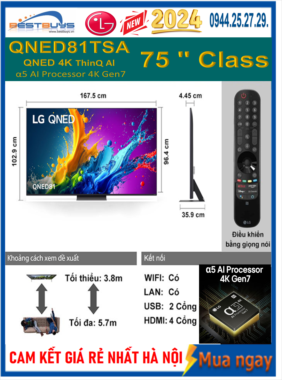 Smart TV LG 75QNED81TSA 4K 75 inch Mới 2024