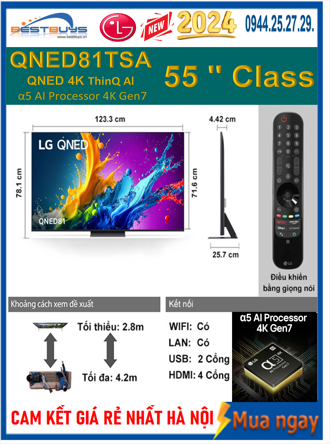 Smart TV LG 55QNED81TSA 4K 55 inch Mới 2024