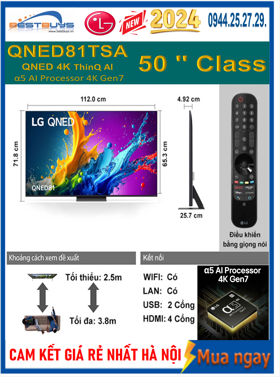 Smart TV LG 50QNED81TSA 4K 50 inch Mới 2024