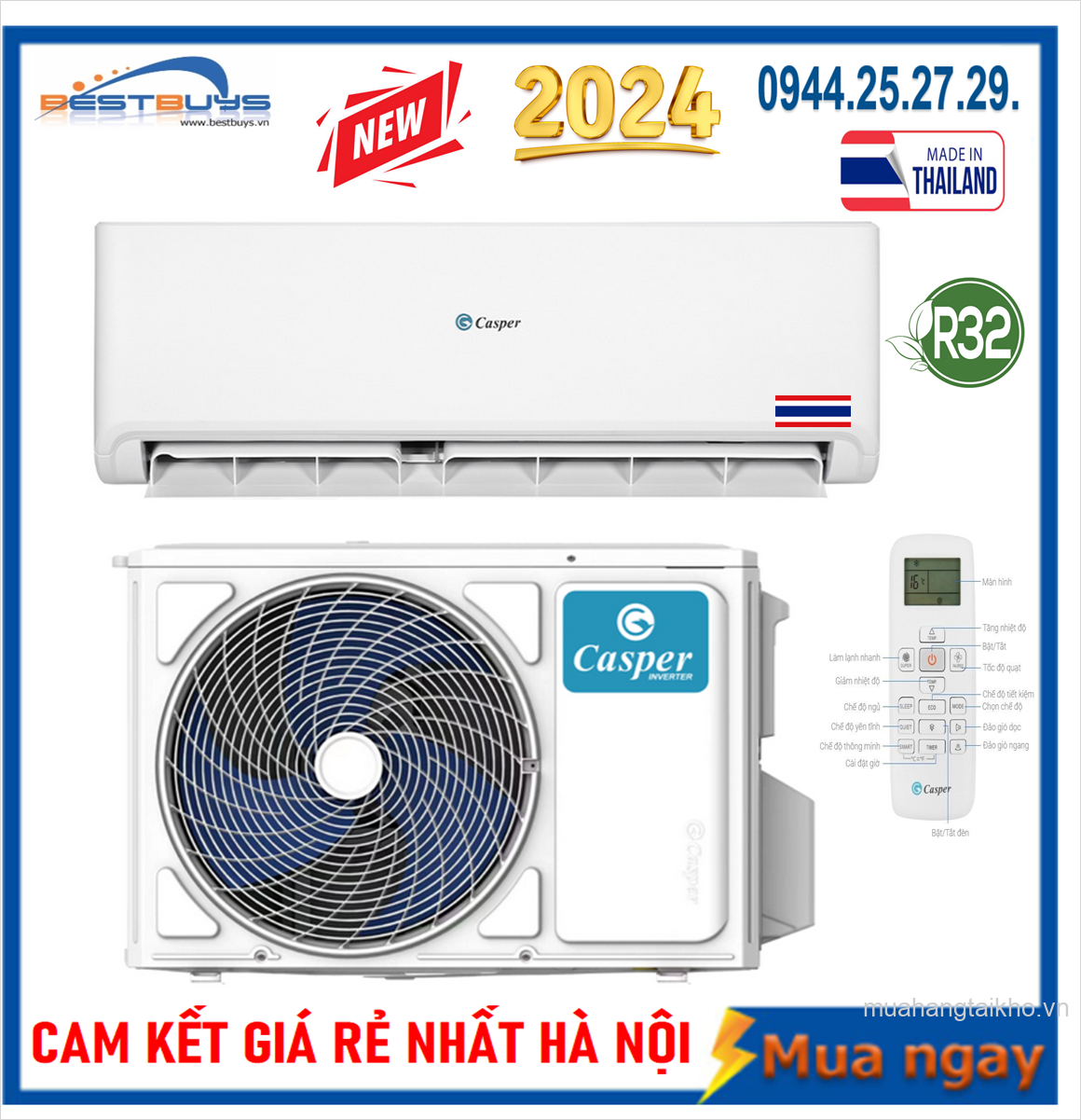 Điều hòa Casper 9000 BTU 1 chiều SC-09IS36 gas R-32 NEW 2024