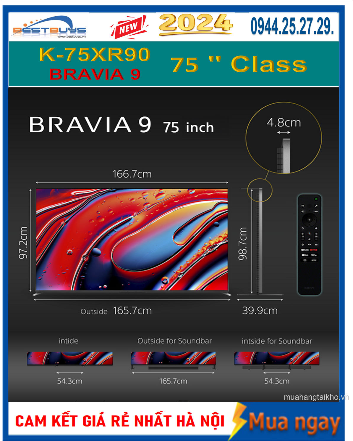 Tivi Sony 75 inch Mini Led 4K Bravia 9 K-75XR90 [2024]