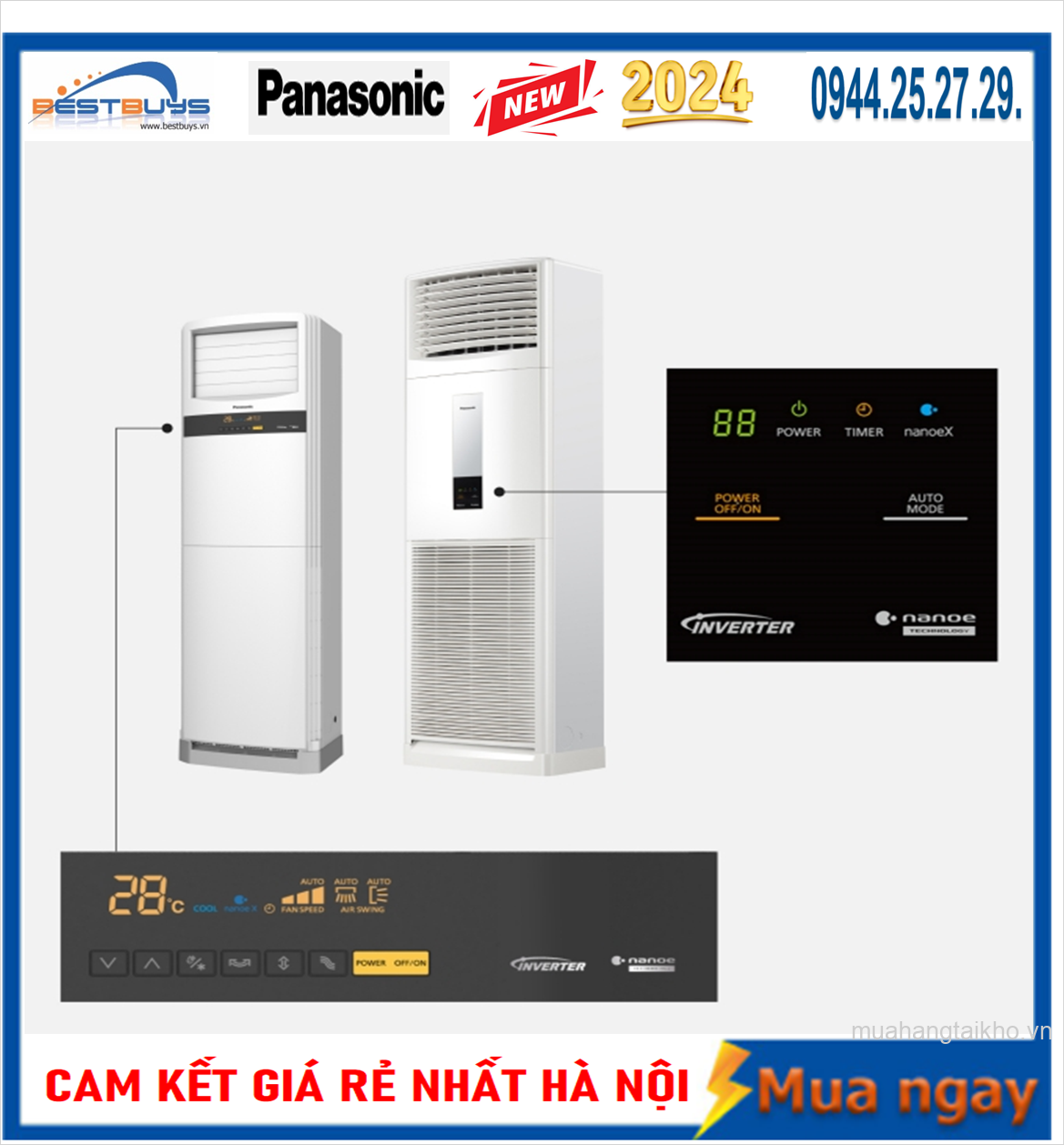 Điều hòa Cây Panasonic S-43PB3H5/U-43PRB1H5 inverter 1 chiều 43000BTU gas R32 [Model 2024]