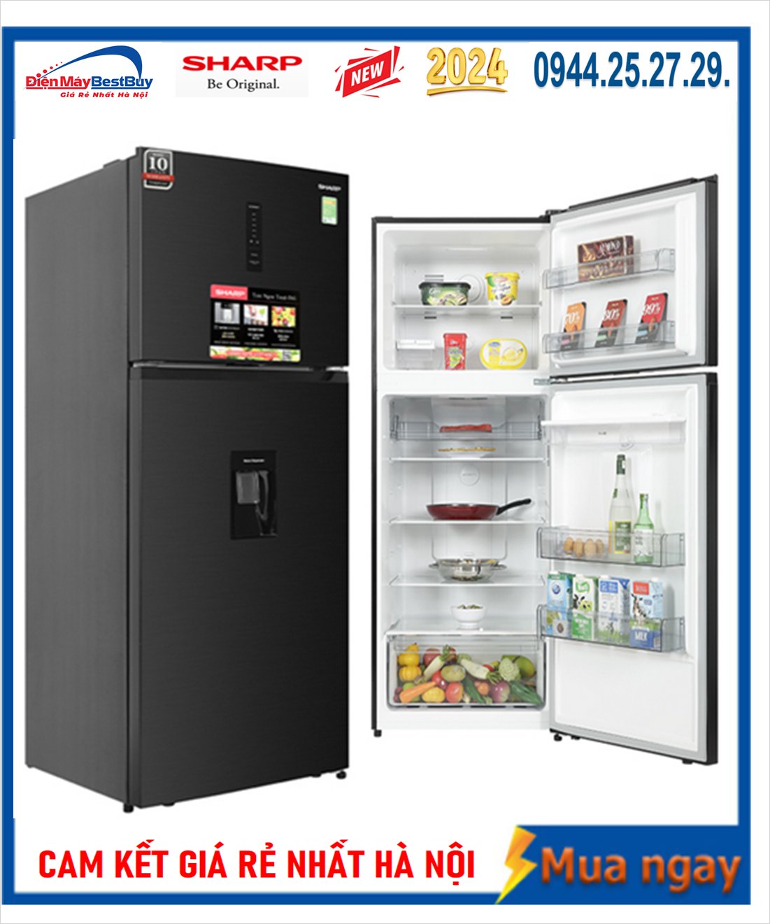 Tủ lạnh Sharp Inverter 417 lít SJ-X417WD-DG NEW 2025