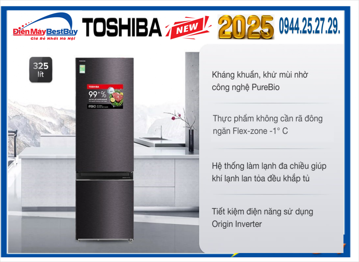 Tủ lạnh Toshiba Inverter 325L GR-RB410WE-PMV(37)-SG